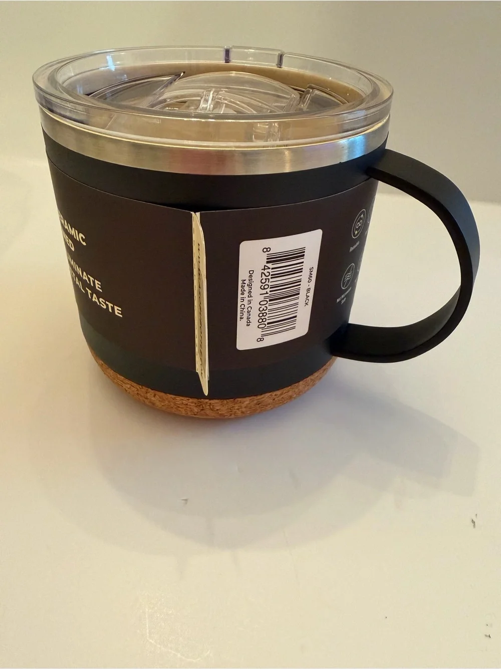 Asobu Puramic Ceramic Lined Vacuum Insulated Mug 16 oz Black Cork Base